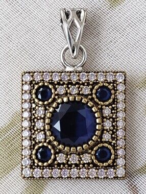 Sapphire Blue Clear Rhinestone Gold Silver Tone Turkish Jewelry Pendant NWOT